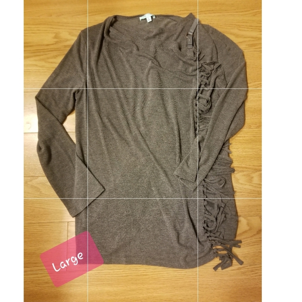 Large/XL Grey Fringe Wrap Sweater